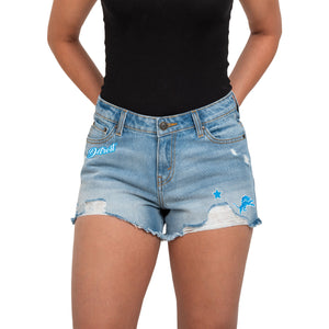 Detroit Lions NFL Womens Team Logo Denim Shorts