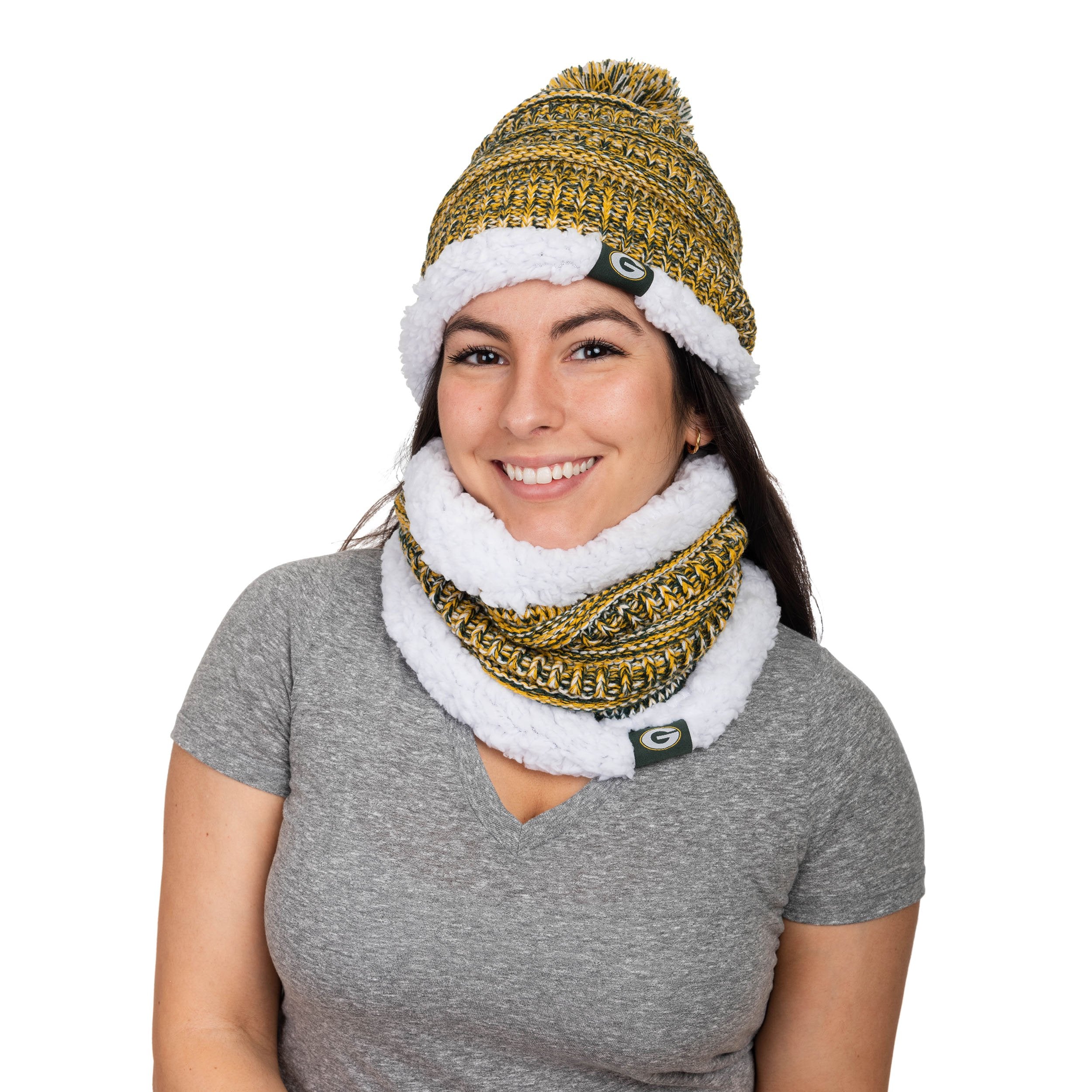 Green Bay Packers NFL Womens Color Wave Chunky Beanie & Gaiter Scarf S