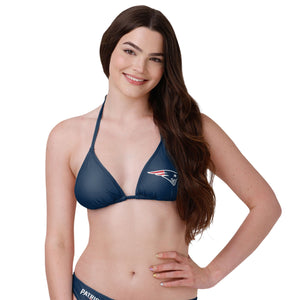 New England Patriots NFL Womens Solid Logo Bikini Top