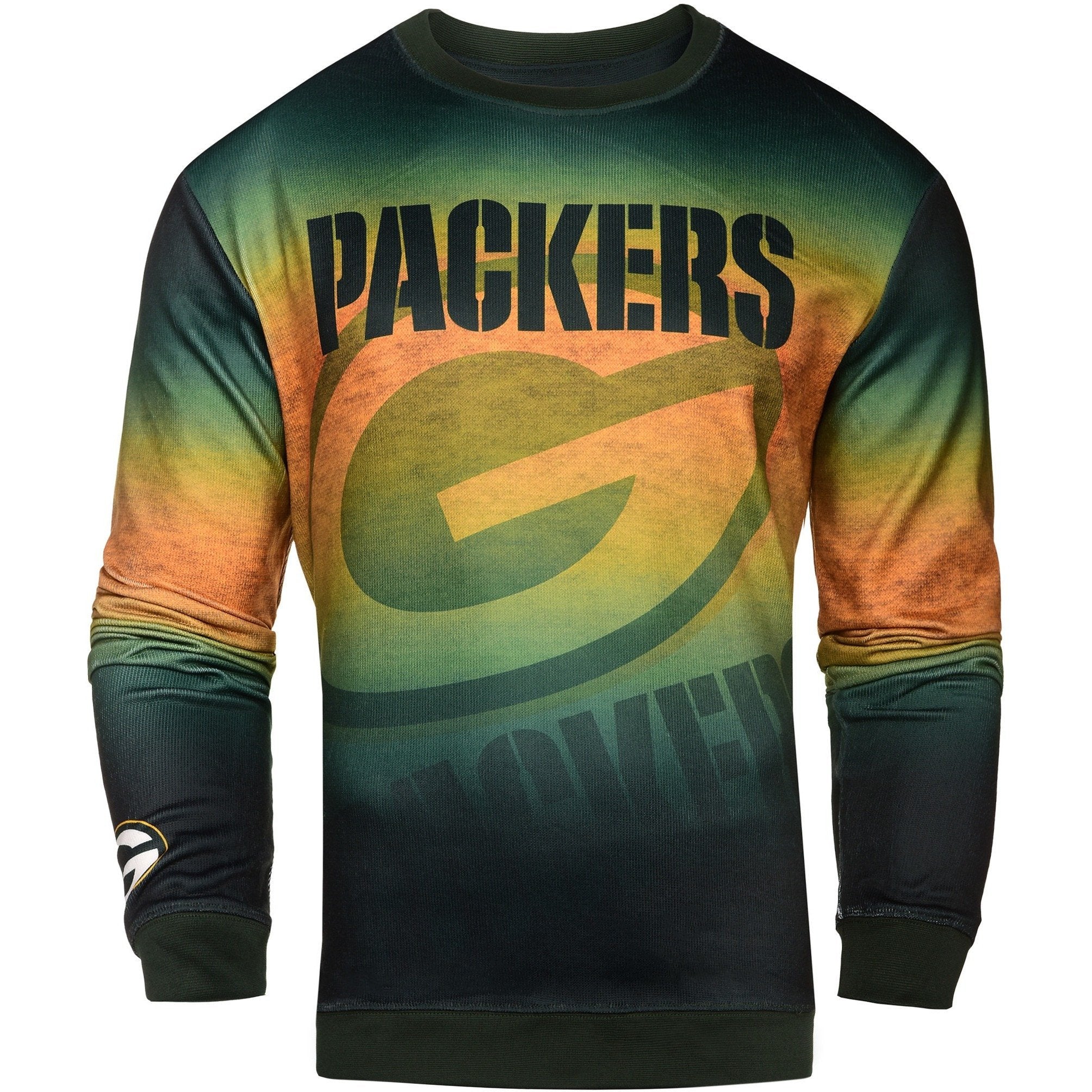 Green Bay Packers NFL Mens Printed Gradient Crew Neck Long Sleeve Shir