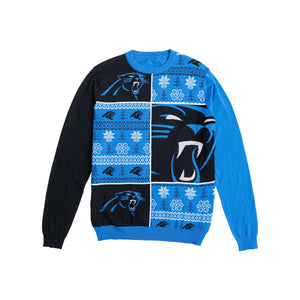 Carolina Panthers NFL Mens Busy Block Snowfall Sweater