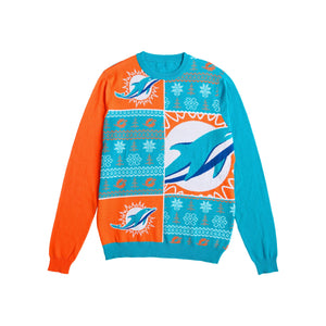 Miami Dolphins NFL Mens Busy Block Snowfall Sweater