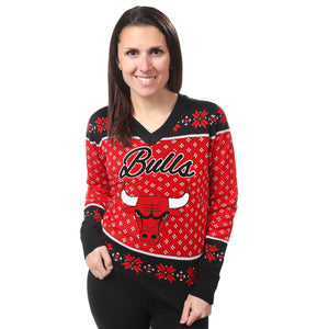 Chicago Bulls NBA Womens Big Logo V-Neck Sweater