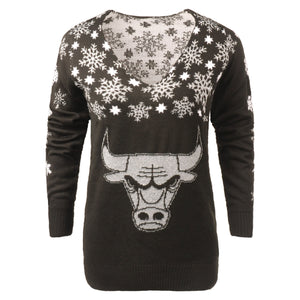 Chicago Bulls NBA Womens Snowflake V-Neck Sweater