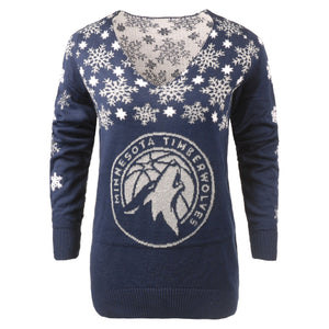 Minnesota Timberwolves NBA Womens Snowflake V-Neck Sweater