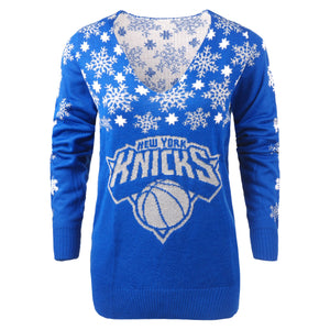 New York Knicks NBA Womens Snowflake V-Neck Sweater
