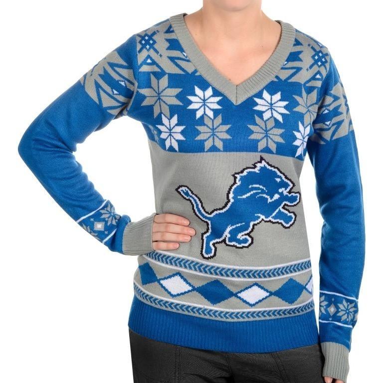 Detroit Lions Womens Big Logo V-Neck Sweater