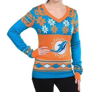 Miami Dolphins Womens Big Logo V-Neck Sweater
