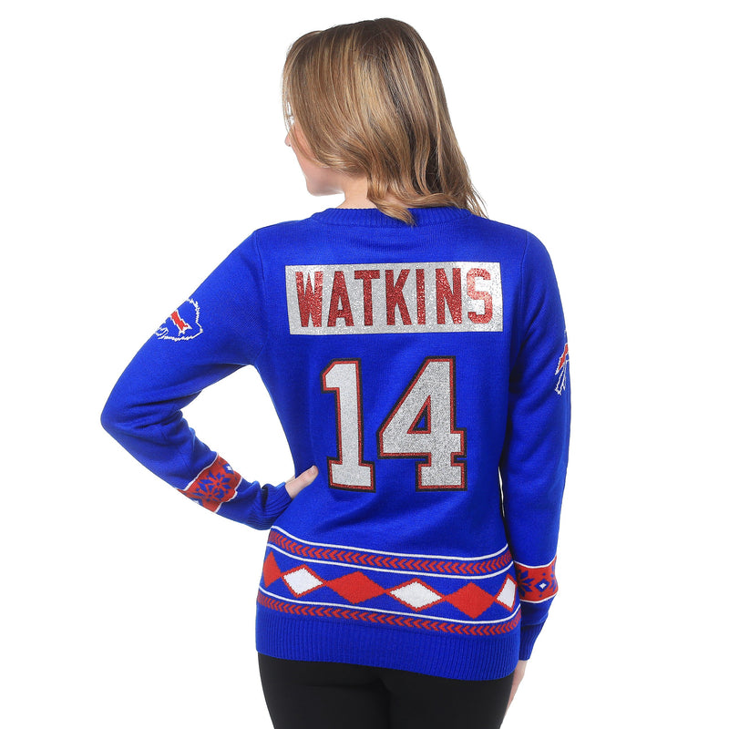 Buffalo Bills Watkins S. #14 Womens Glitter Player V-Neck Sweater