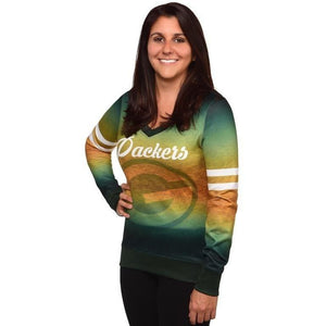 Green Bay Packers NFL Womens Printed Gradient V-Neck Shirt