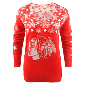 Chicago Blackhawks NHL Womens Snowflake V-Neck Sweater