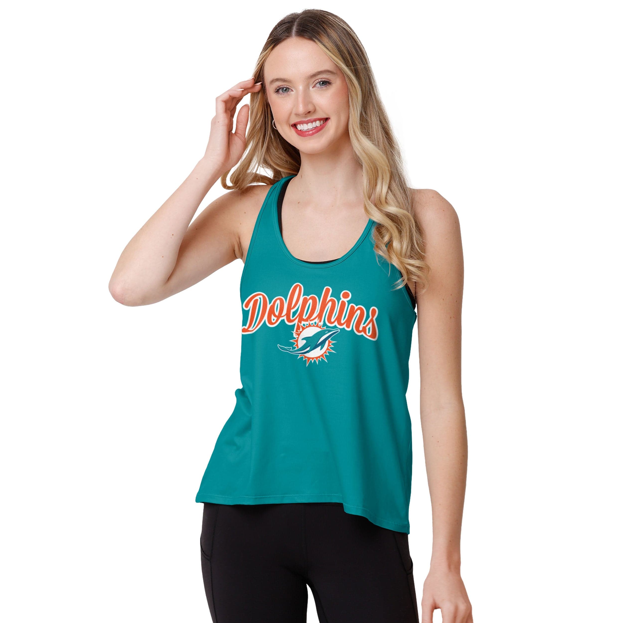 FOCO Miami Dolphins NFL Womens Wordmark Team Stripe Sleeveless Top