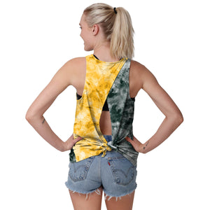 Green Bay Packers NFL Womens Script Wordmark Tie-Dye Tie-Breaker Sleeveless Top