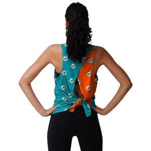 Miami Dolphins NFL Womens Wordmark Mini Print Tie-Breaker Sleeveless Top