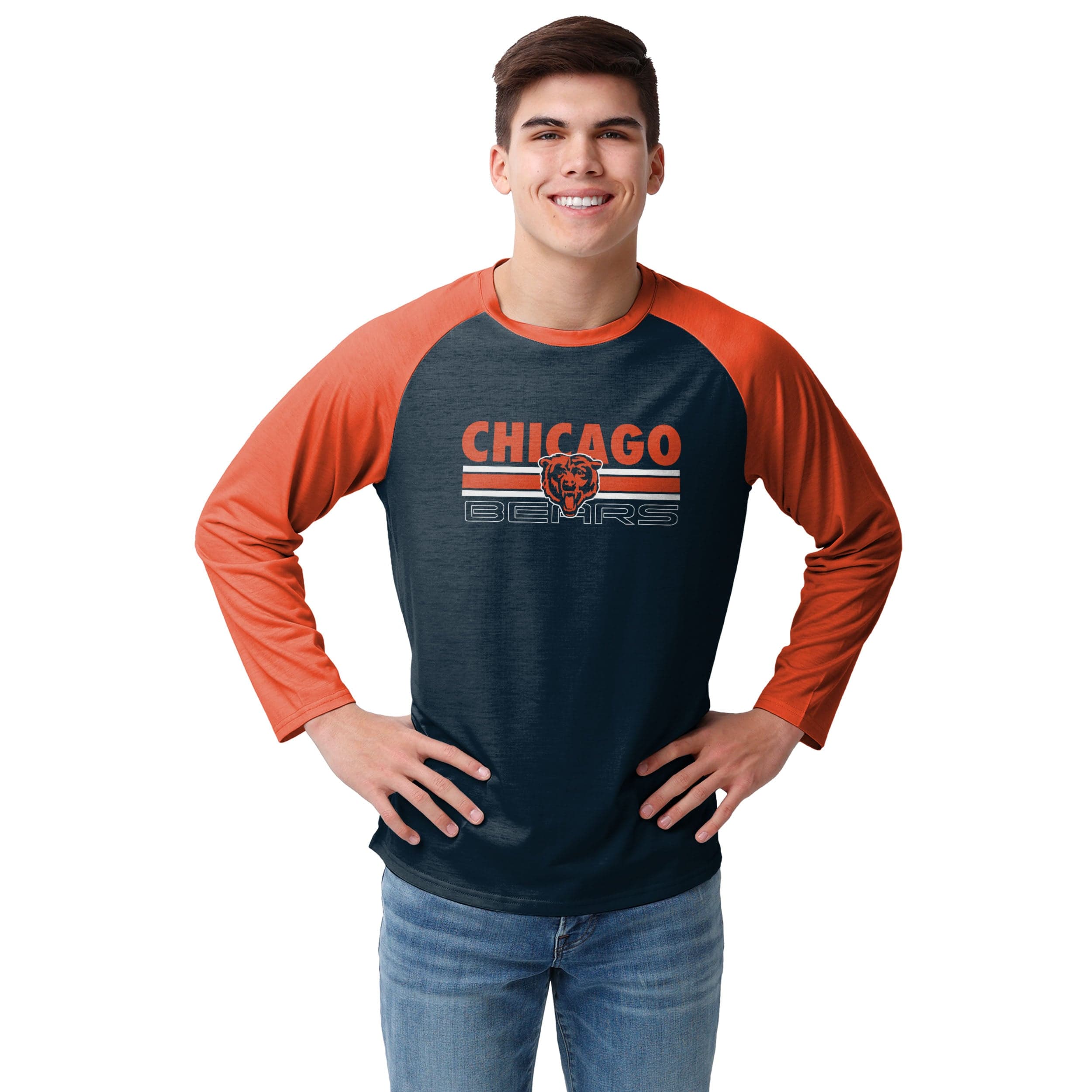 Chicago Bears NFL Mens Colorblock Wordmark Raglan T-Shirt