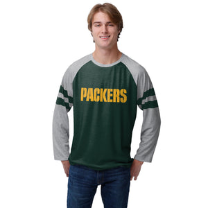 Green Bay Packers NFL Mens Team Stripe Wordmark Raglan T-Shirt