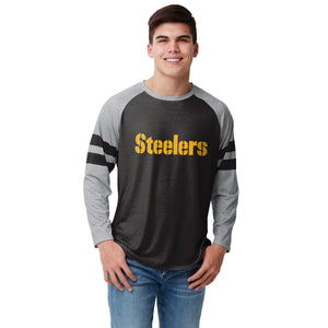 Pittsburgh Steelers NFL Mens Team Stripe Wordmark Raglan T-Shirt