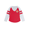 Kansas City Chiefs NFL Womens Script Wordmark Striped Sleeve Raglan T-Shirt