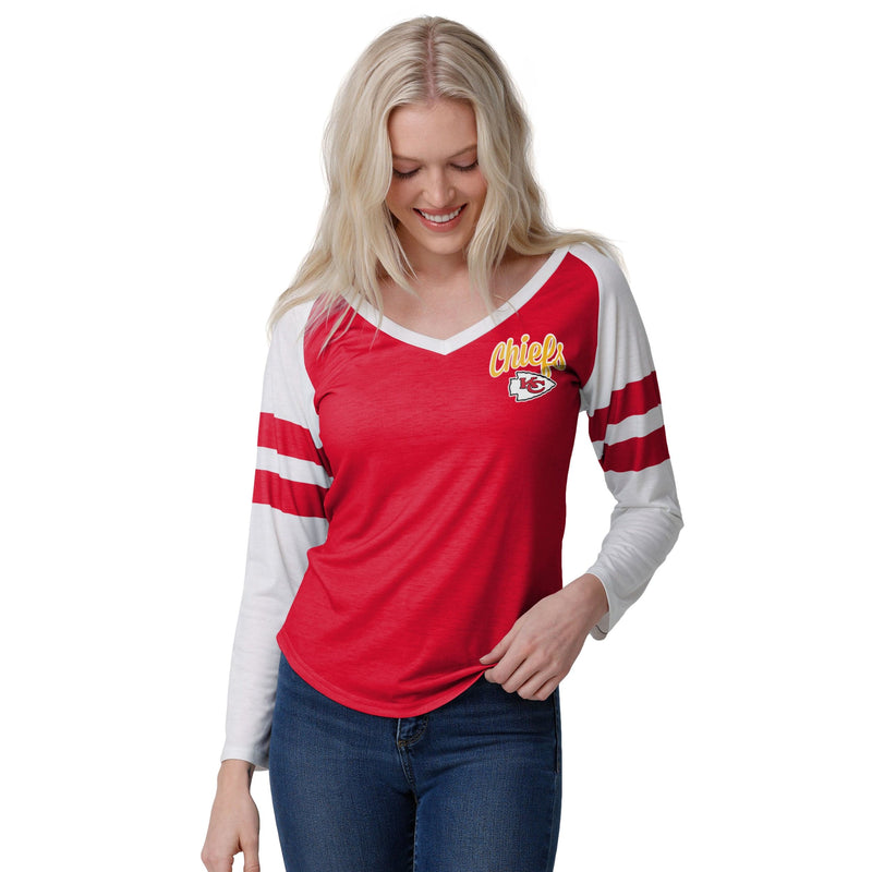 KC Chiefs Womens White Raglan Long Sleeve Scoop Neck