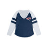 New England Patriots NFL Womens Script Wordmark Striped Sleeve Raglan T-Shirt