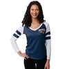 New England Patriots NFL Womens Script Wordmark Striped Sleeve Raglan T-Shirt