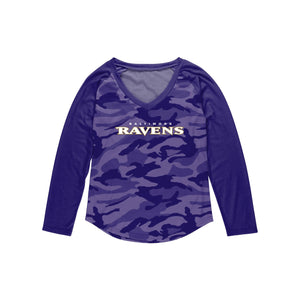 Baltimore Ravens NFL Womens Wordmark Tonal Camo Raglan T-Shirt