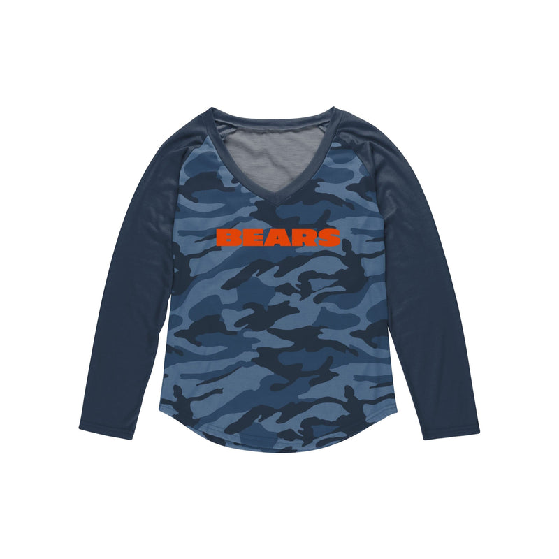 Chicago Bears NFL Womens Wordmark Tonal Camo Raglan T-Shirt