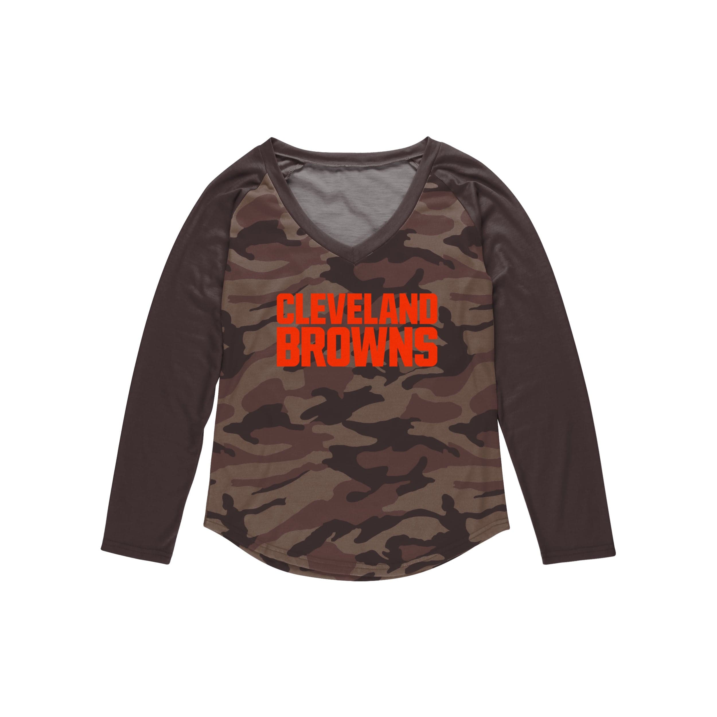 Women's Cleveland Browns Majestic Threads Nick Chubb Camo Name & Number  V-Neck Tri-Blend T-Shirt