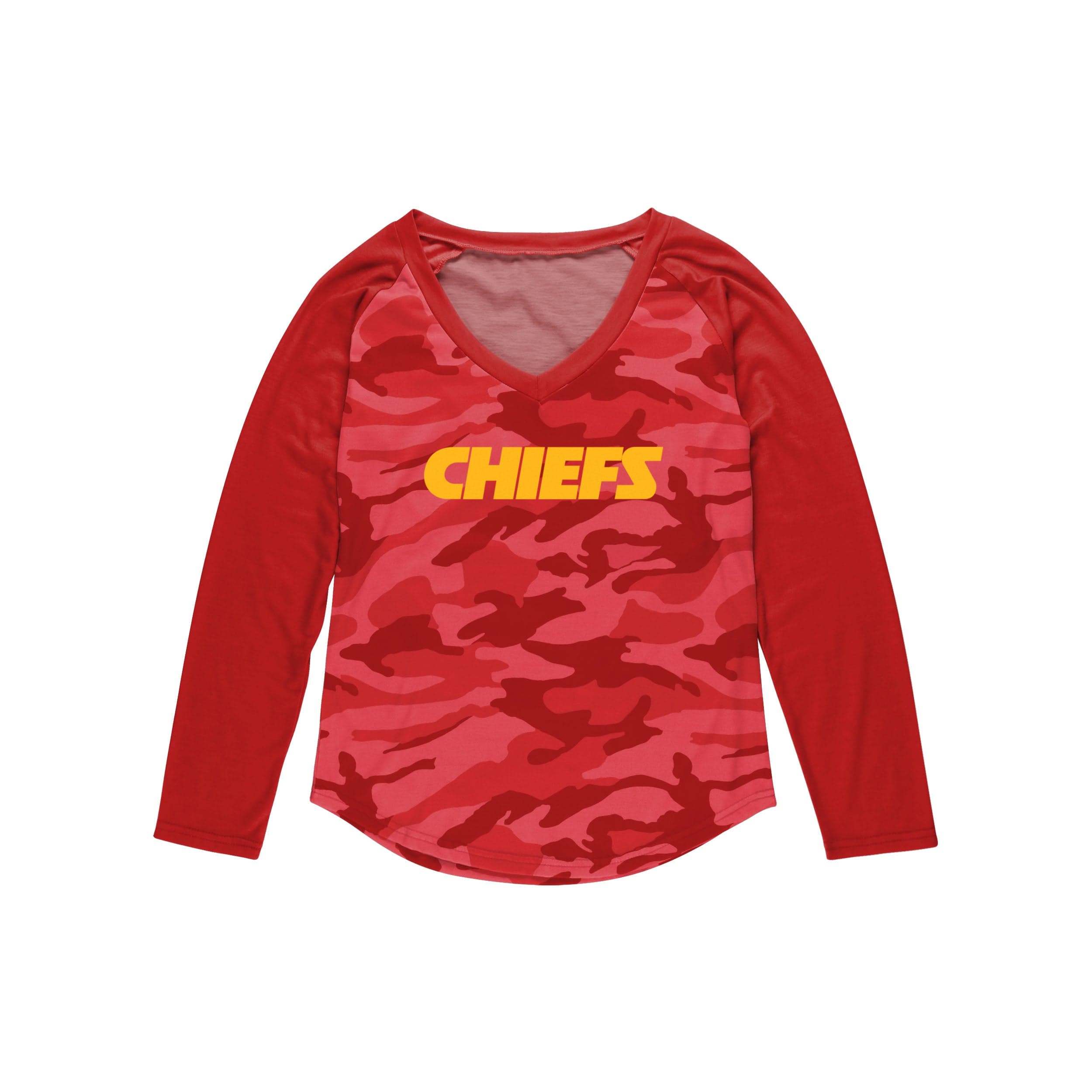 Kansas City Chiefs NFL Womens Wordmark Tonal Camo Raglan T-Shirt