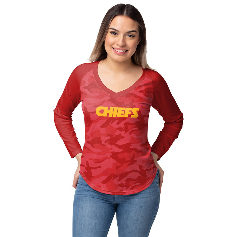 KC Chiefs Womens White Raglan Long Sleeve Scoop Neck