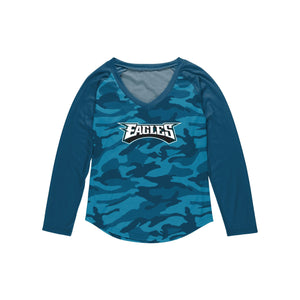 Philadelphia Eagles NFL Womens Wordmark Tonal Camo Raglan T-Shirt