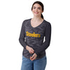 Pittsburgh Steelers NFL Womens Wordmark Tonal Camo Raglan T-Shirt