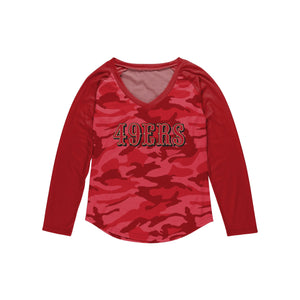 San Francisco 49ers NFL Womens Wordmark Tonal Camo Raglan T-Shirt