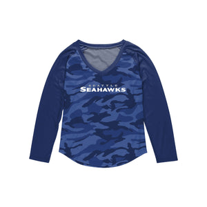 Seattle Seahawks NFL Womens Wordmark Tonal Camo Raglan T-Shirt