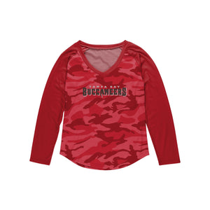 Tampa Bay Buccaneers NFL Womens Wordmark Tonal Camo Raglan T-Shirt