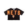 New York Mets MLB Womens Petite Distressed Wordmark Crop Top