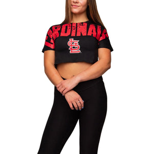 St Louis Cardinals MLB Womens Petite Distressed Wordmark Crop Top