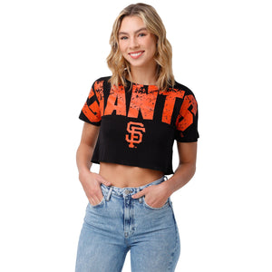 San Francisco Giants MLB Womens Petite Distressed Wordmark Crop Top
