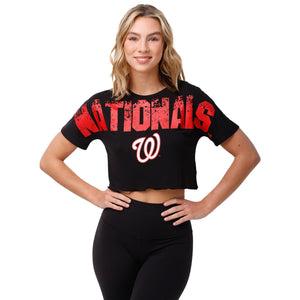 Washington Nationals MLB Womens Petite Distressed Wordmark Crop Top