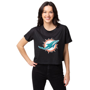 Miami Dolphins NFL Womens Black Big Logo Crop Top