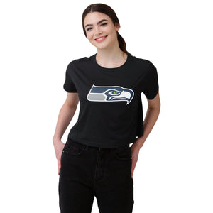 Seattle Seahawks NFL Womens Black Big Logo Crop Top