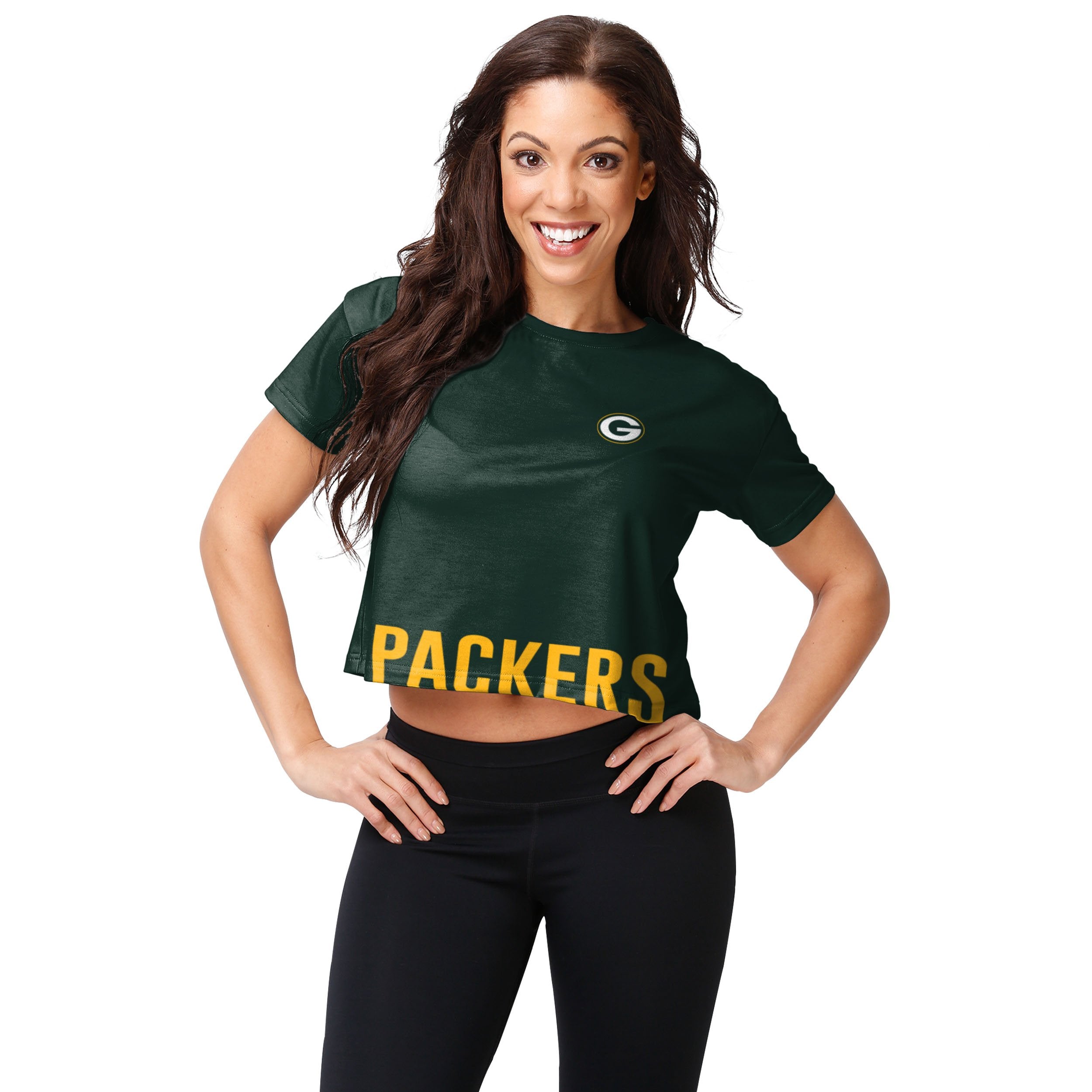 Green Bay Packers NFL Womens Distressed Wordmark Crop Top