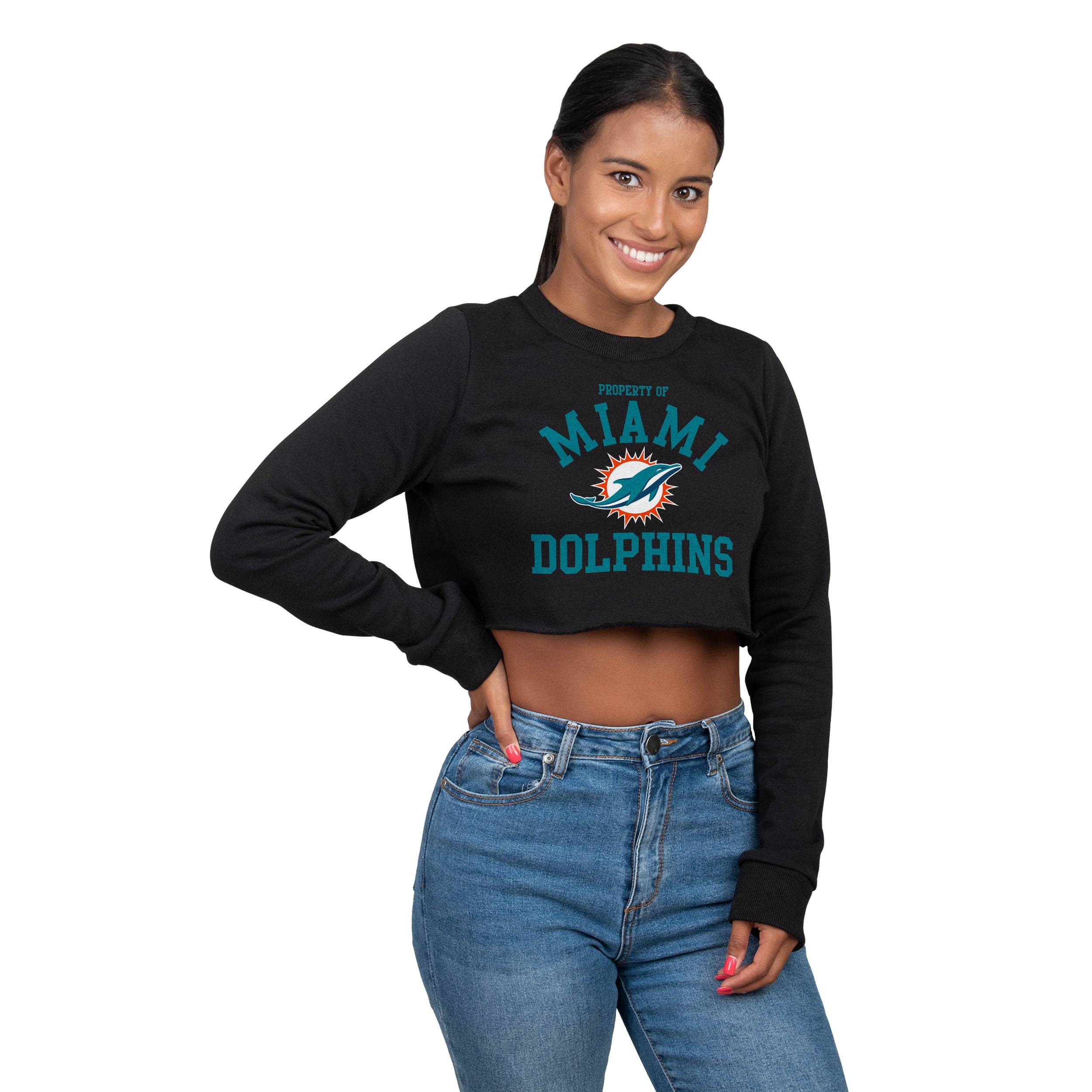 Miami Dolphins NFL Womens Cropped Team Crewneck