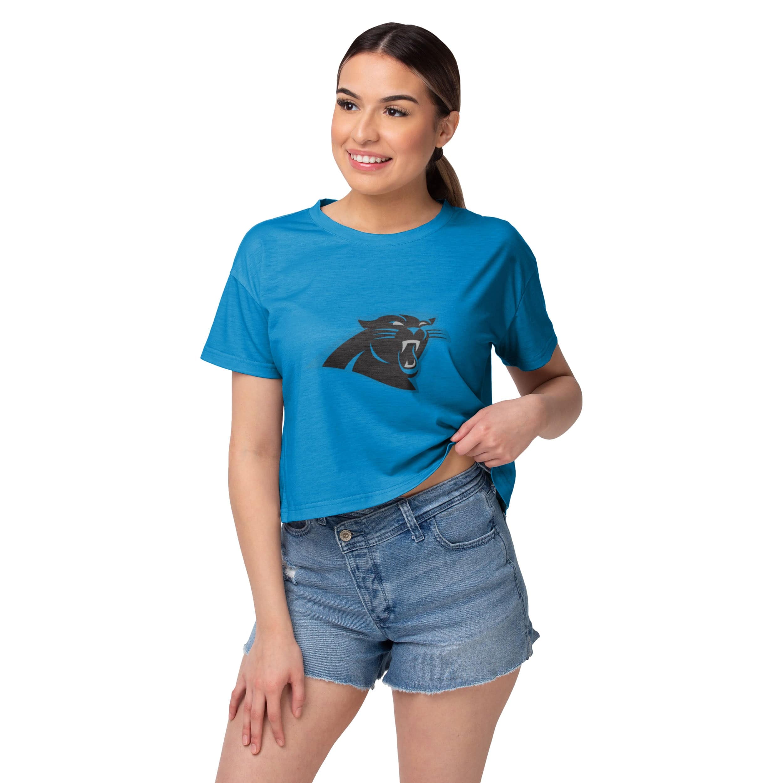 Carolina Panthers NFL Womens Solid Big Logo Crop Top