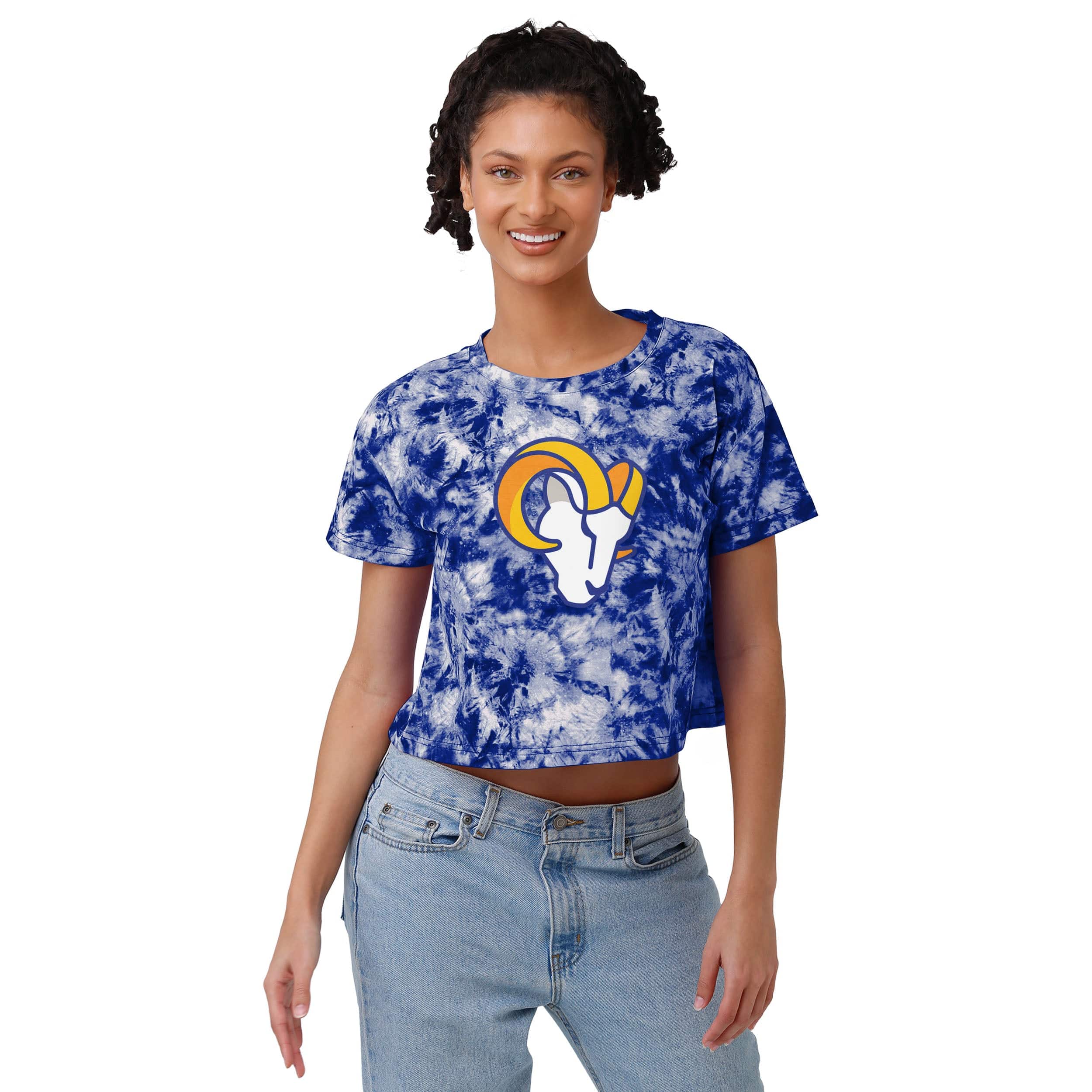 NFL Los Angeles Rams Junior Short Sleeve Tie-Dye Fashion Crop T-Shirt - S