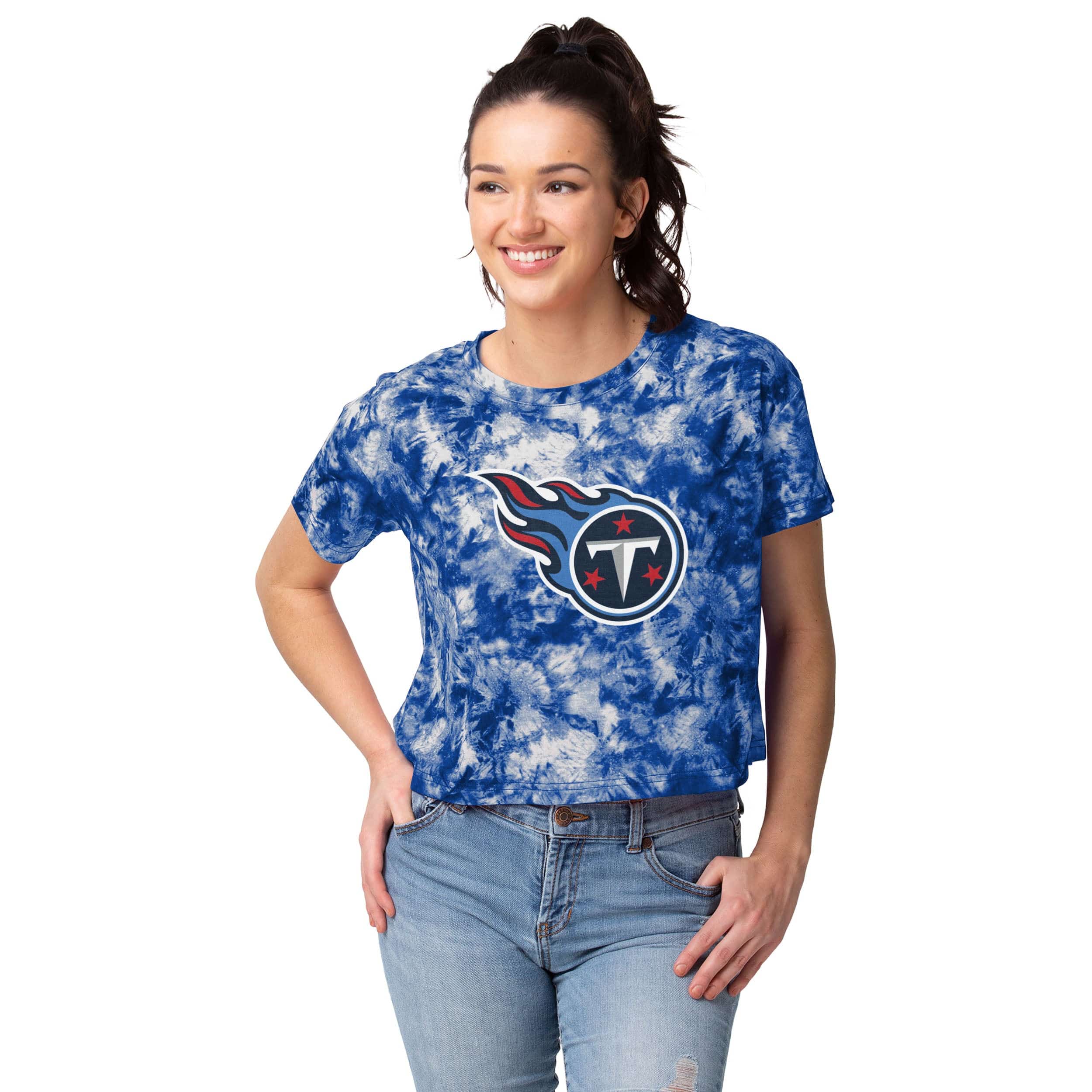 NFL Tennessee Titans Junior Short Sleeve Tie-Dye Fashion Crop T-Shirt - L