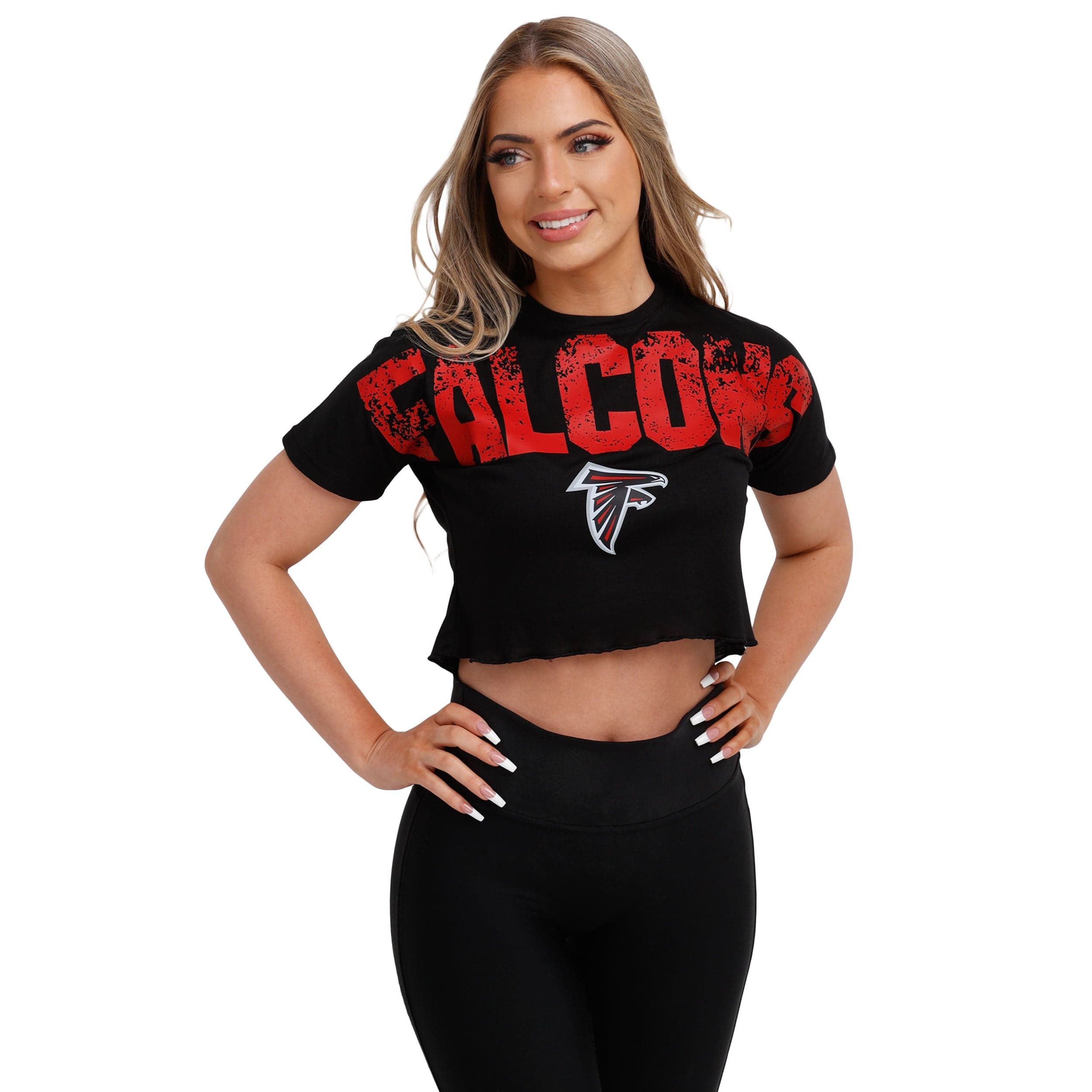 FOCO Atlanta Falcons NFL Womens Distressed Wordmark Crop Top