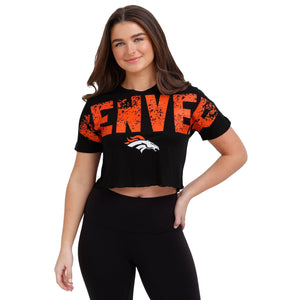 Denver Broncos NFL Womens Petite Distressed Wordmark Crop Top