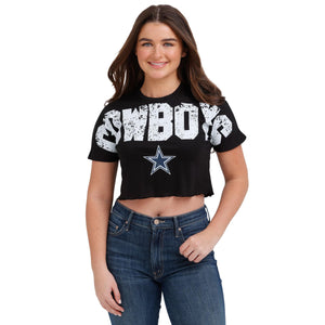 Dallas Cowboys NFL Womens Petite Distressed Wordmark Crop Top