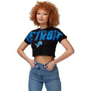 Detroit Lions NFL Womens Petite Distressed Wordmark Crop Top